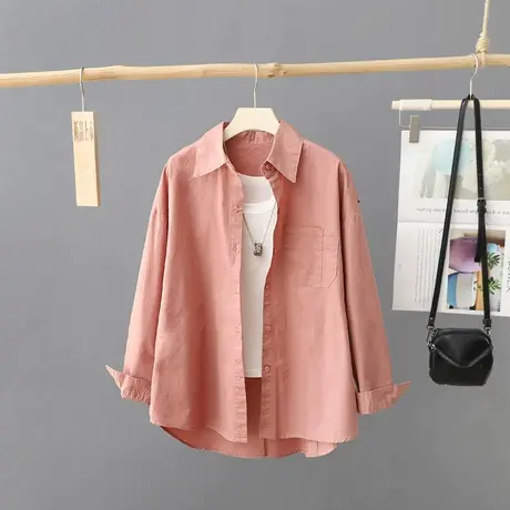 文艺纯色长袖衬衫女宽松百搭休闲上衣法式洋气小众设计感衬衣外套商品大图