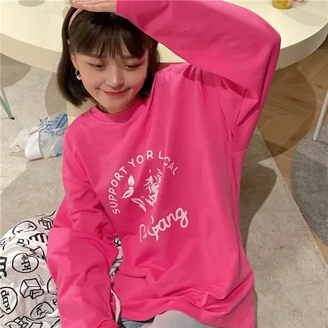 红续原创复古港风ins新款秋装宽松长袖盐系纯棉卫衣女上衣ulzzang图片