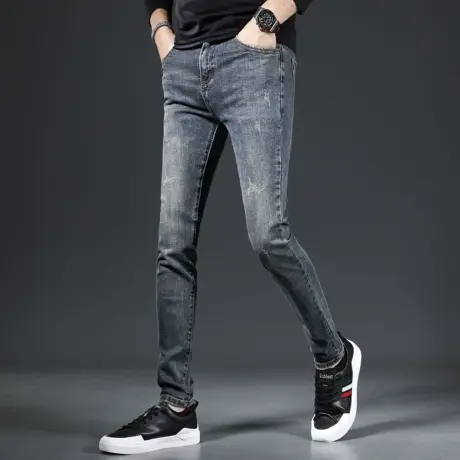 秋季牛仔裤男2023新款修身小脚裤高端潮流弹力男士长裤子青年百搭商品大图