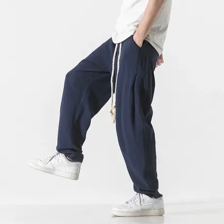 夏季男休闲裤中国风亚麻裤哈伦灯笼裤宽松长裤加肥加大复古直筒裤商品大图