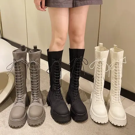 长筒靴女骑士靴2023年秋季新款小个子厚底高筒弹力瘦瘦靴春秋单靴图片