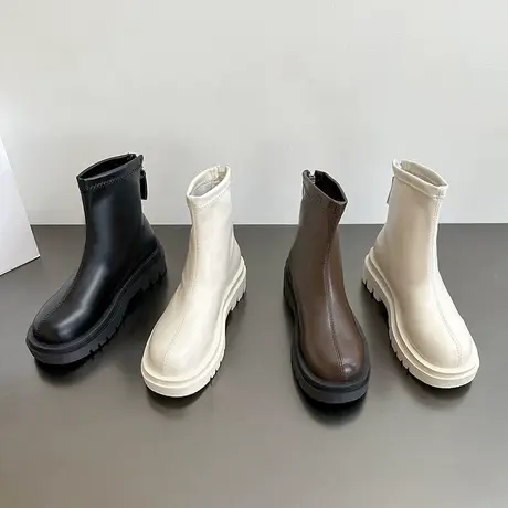 2023秋冬季新款厚底靴子女马丁靴白色单靴瘦瘦靴女切尔西靴女短靴商品大图