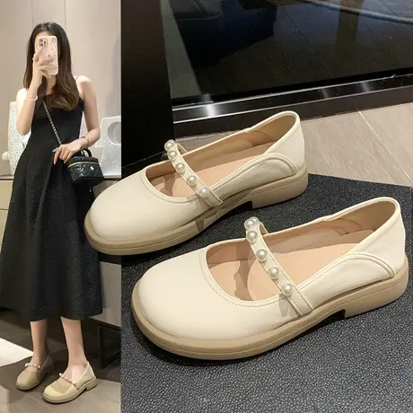法式白色玛丽珍单鞋女夏2024春秋新款一脚蹬女鞋软底小皮鞋乐福鞋商品大图