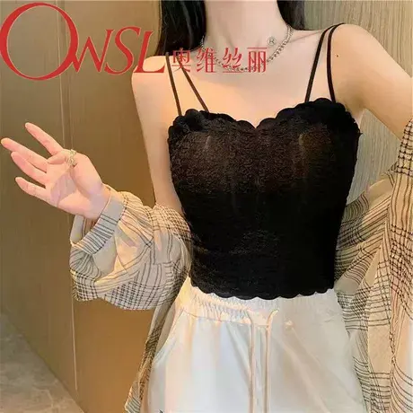 夏季内衣少女防走光吊带小背心女带胸垫内搭上衣打底抹胸商品大图