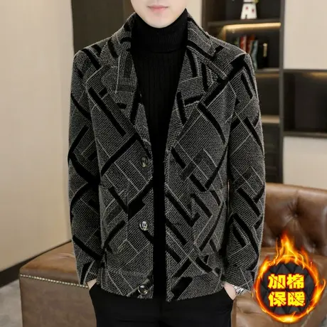 冬季金貂绒毛呢大衣男士加棉加厚高级感西装时尚保暖冬装西服外套图片