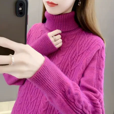 高领毛衣女秋冬2023新款女装上衣宽松加厚外穿内搭针织打底衫套头商品大图