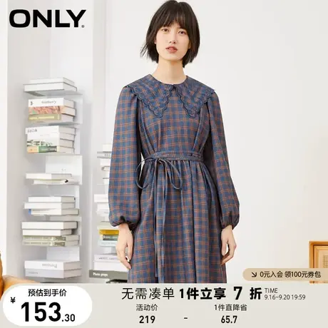 ONLY奥莱夏季格子收腰中款A字连衣裙女图片