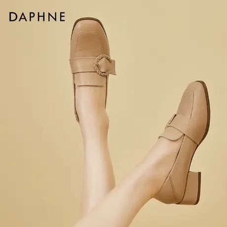 达芙妮欧洲站2022夏季新款女鞋单鞋粗跟方头小皮鞋乐福鞋法式春鞋商品大图