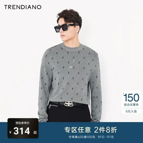 TRENDIANO官方潮牌秋冬男装时尚字母提花毛衣套头休闲圆领针织衫商品大图