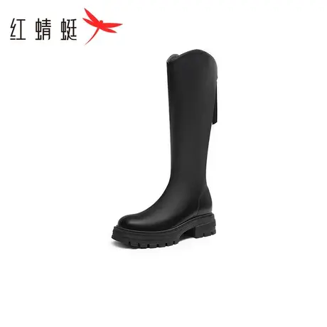 红蜻蜓小个子长筒靴春秋季女鞋厚底增高靴子v口显瘦骑士靴商品大图