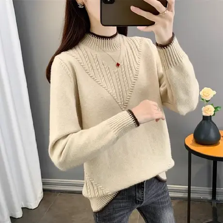半高领加厚高级感超好看的毛衣女冬季2023新款秋冬内搭打底衫上衣商品大图