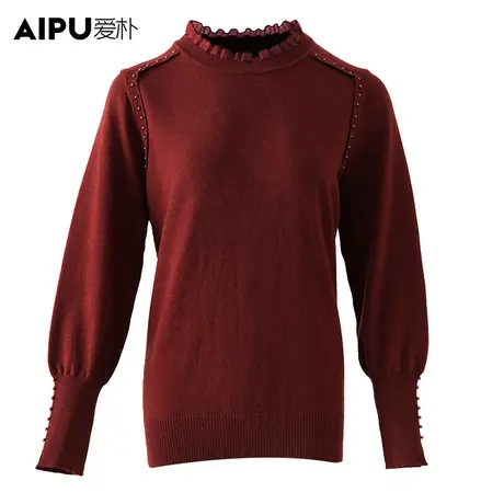 爱朴洋气春装新款大码女装时尚多色毛织衫中低领保暖舒适百搭上衣图片