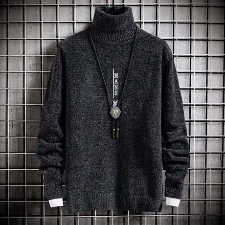 男士高领雪尼尔毛衣加绒宽松潮流针织套头打底衫秋冬季加厚款线衣商品大图