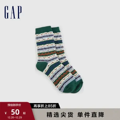 Gap男装冬季2023新款时尚创意提花图案中筒袜840873休闲弹力袜图片