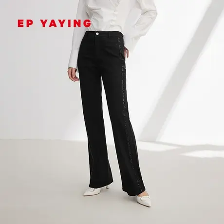 EP YAYING雅莹女装 经典一粒扣微喇直筒牛仔裤 2024春装新品J616A图片
