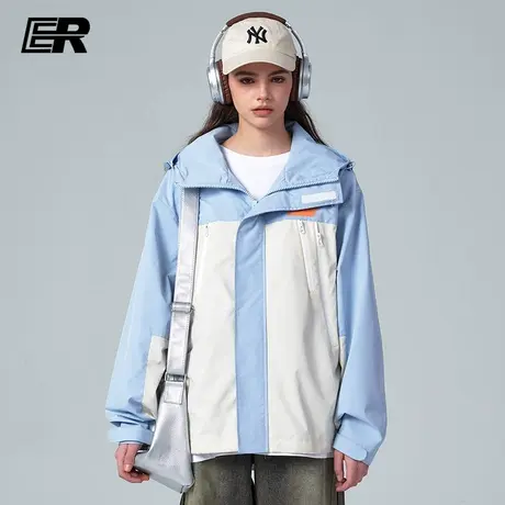 ER户外登山冲锋衣2024春季山系三防工装拼色情侣夹克男女同款商品大图
