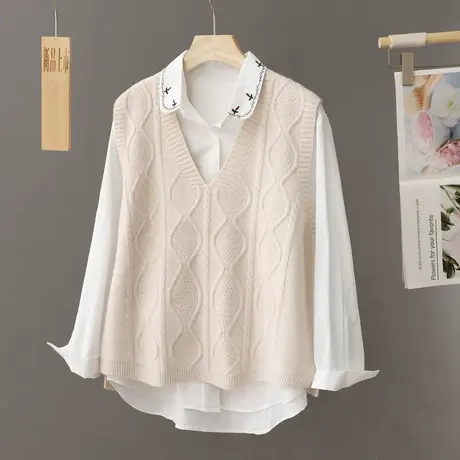 设计感小众无袖针织马甲背心女复古外穿外搭韩版宽松v领毛衣马夹图片