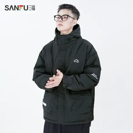 三福2023冬季男士山脉连帽短棉衣 休闲潮流保暖外套男482926图片