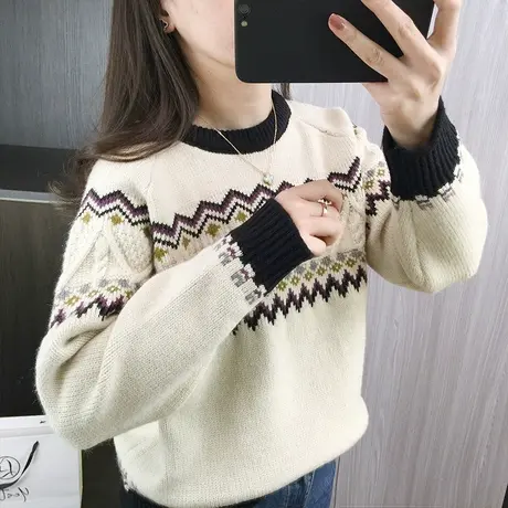 2024春装新款宽松慵懒风外穿针织衫秋冬季洋气套头毛衣拼色打底衫图片