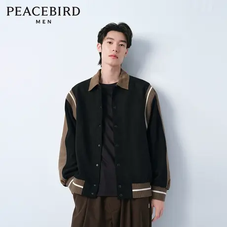 【好物体验专享】太平鸟男装复古仿麂皮夹克外套撞色拼接棒球服潮商品大图