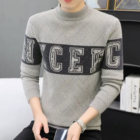 毛衣男士半高领秋冬季打底针织衫韩版潮流时尚帅气休闲套头毛线衣商品大图