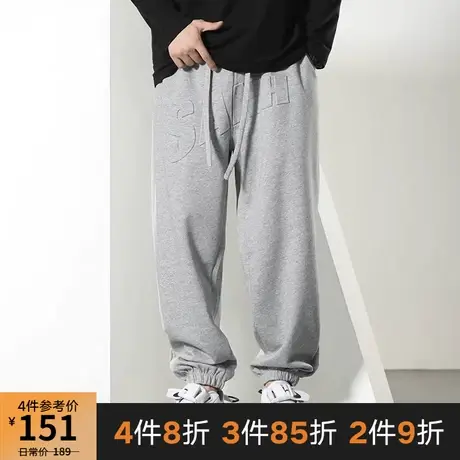 GxxH大码男装  束脚裤子男士2022秋季新款潮牌灰色休闲长裤胖子商品大图