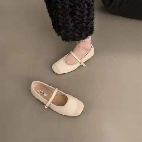 2024年春新款法式玛丽珍鞋圆头一字带绸缎浅口晚风仙女鞋温柔单鞋商品大图
