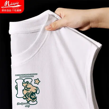 老虎印花背心男士纯棉宽松篮球运动健身坎肩2023夏季新款潮流内搭商品大图
