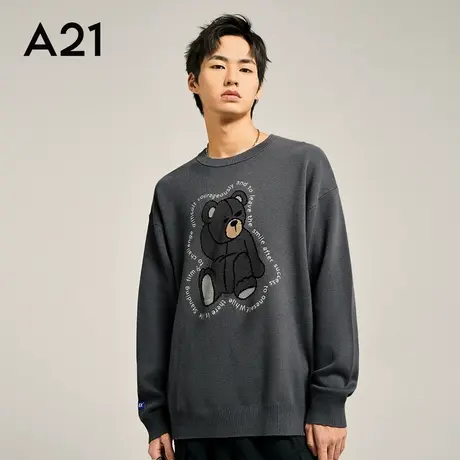 A21男装宽松圆领男士毛衣秋冬季针织衫情侣装上衣男套头衫毛衫商品大图