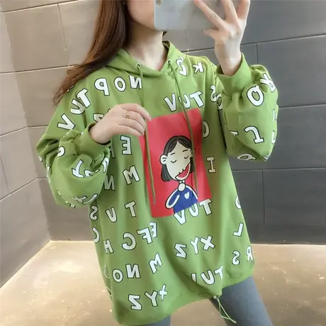 中长款连帽套头印花卡通卫衣女装2023早春新款韩版宽松上衣外套潮商品大图