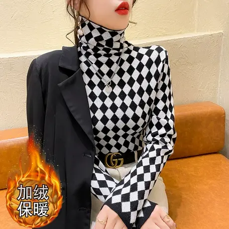 加绒加厚高领一体绒毛衣女上衣秋冬针织衫2023修身打底衫内搭长袖图片