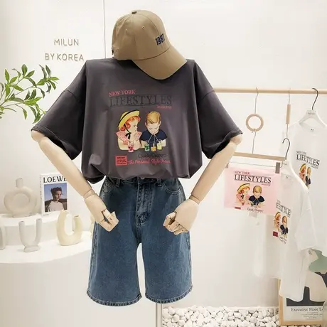 ins港味复古原宿风短袖上衣2022夏季新款韩国东大门宽松T恤打底衫图片