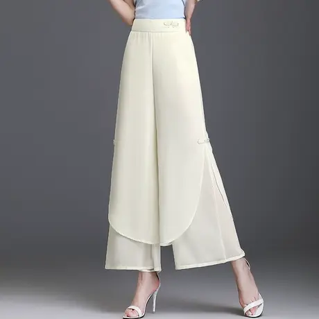 复古国风雪纺裙裤阔腿裤女夏季2023新款高腰垂感宽松九分休闲裤薄图片