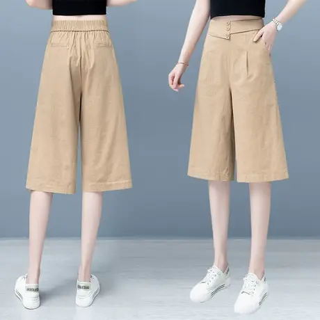 五分棉麻裤女短裤宽松直筒秋季2023年新款小个子六分阔腿中裤子图片
