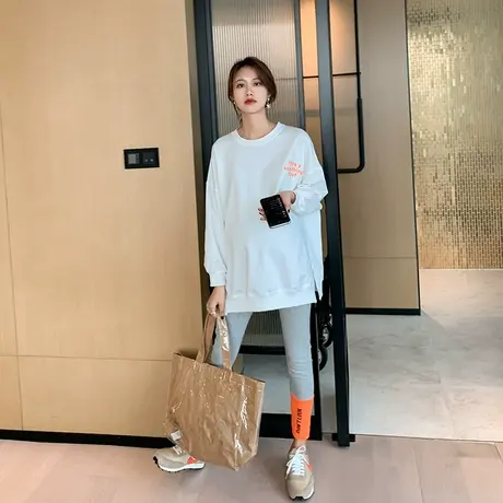 孕妇装春装套装网红款韩版宽松显瘦上衣2022秋冬新款外穿孕妇卫衣图片