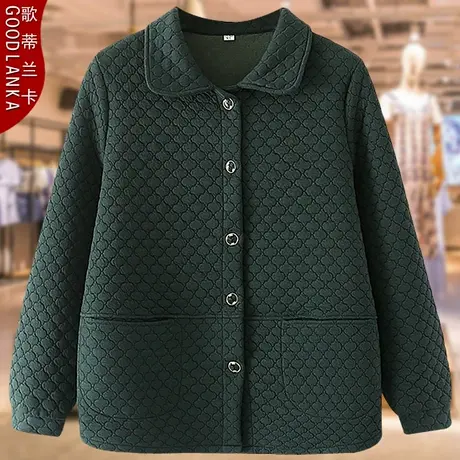 40-50岁中年妈妈秋装夹克大码宽松洋气中老年女翻领夹棉休闲外套商品大图