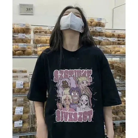 纯棉重磅美式复古短袖t恤女2023新款春夏设计感潮牌宽松大码上衣图片