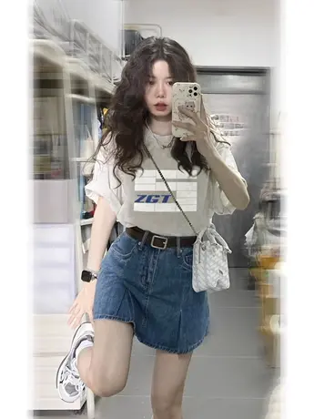 灰色纯棉重磅短袖t恤女小个子夏季美式复古港味chic宽松半袖上衣商品大图