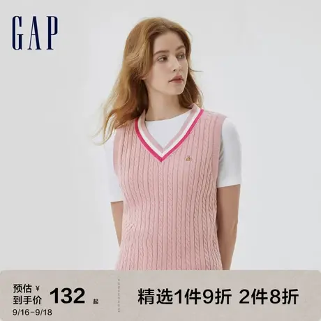 Gap女装秋季新款学院风V领针织背心512744宽松毛衣洋气马甲潮图片