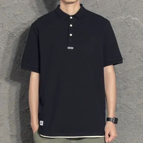 2022夏新款韩版polo衫男修身短袖t恤潮牌字母刺绣青年翻领假两件商品大图