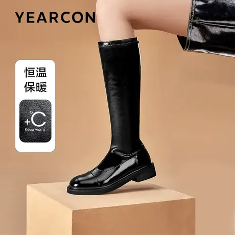 意尔康真皮高筒平底骑士靴女ins潮长筒靴子牛皮显瘦不过膝长靴冬商品大图