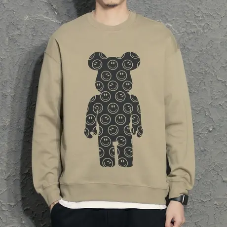 原创设计师潮牌小熊印花圆领卫衣男2022年春季宽松休闲长袖T恤潮商品大图