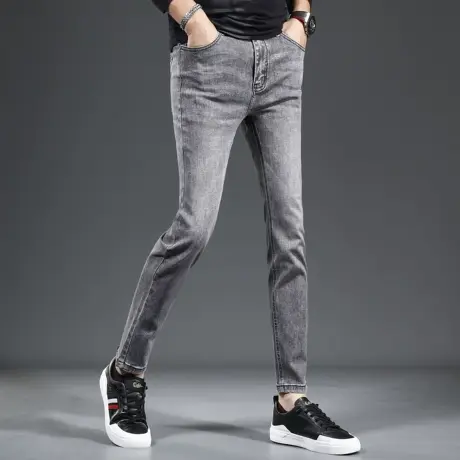 秋季九分裤牛仔裤男2023新款灰色潮牌修身小脚男士弹力潮流裤子男商品大图