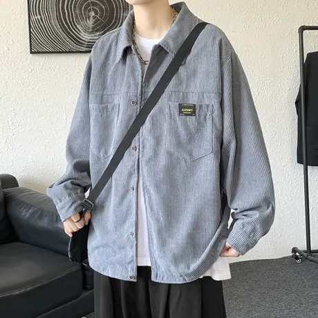 秋装潮牌灯芯绒衬衫男士长袖春秋季休闲衬衣男装上衣外套大码寸衫商品大图