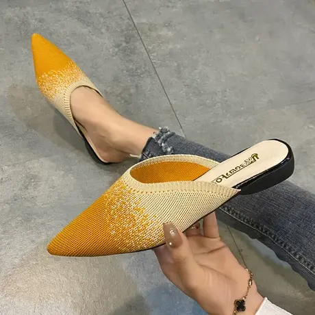 针织网面透气凉拖鞋女外穿春秋新款韩版时尚百搭网红包头半拖鞋女图片