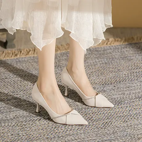 仙女风单鞋女2023年夏季新款尖头细跟水钻女神范高跟鞋法式礼仪鞋图片