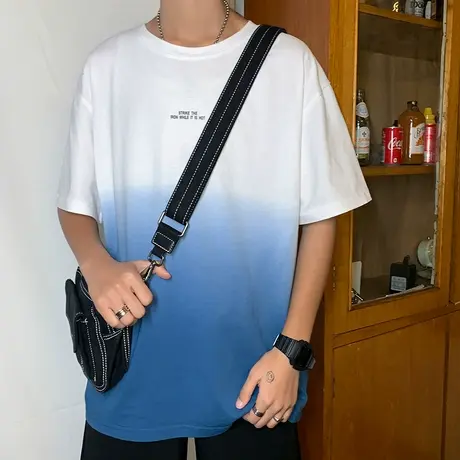 2023新款男士短袖t恤夏季韩版潮流宽松上衣服潮牌学生薄款半截袖商品大图