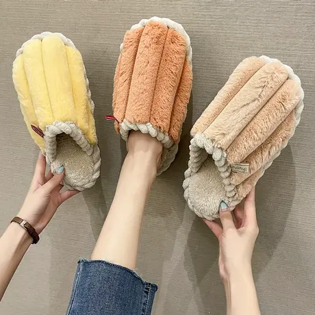 棉拖鞋女秋冬季居家用室内防滑静音厚底保暖毛绒棉拖鞋外穿女冬天商品大图