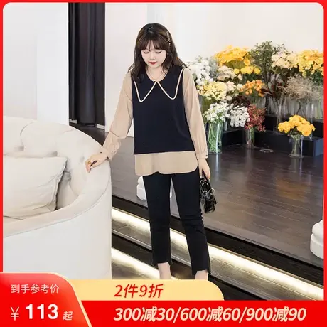 2024初秋新款大码女装设计感上衣显瘦胖妹妹拼接假两件娃娃领衬衫商品大图