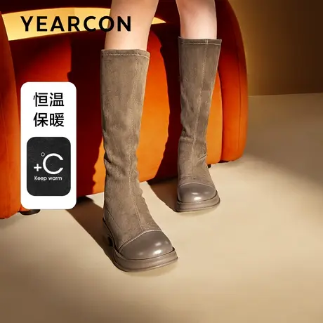意尔康美拉德长筒靴厚底女2023冬新款加绒时尚弹力瘦瘦靴粗跟单靴图片
